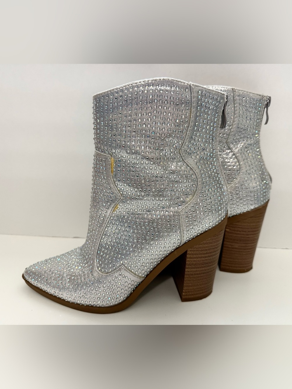 SHEIN Silver Crystal Embellished Western Booties - Women's Size 7.5 - Picture 3 of 14